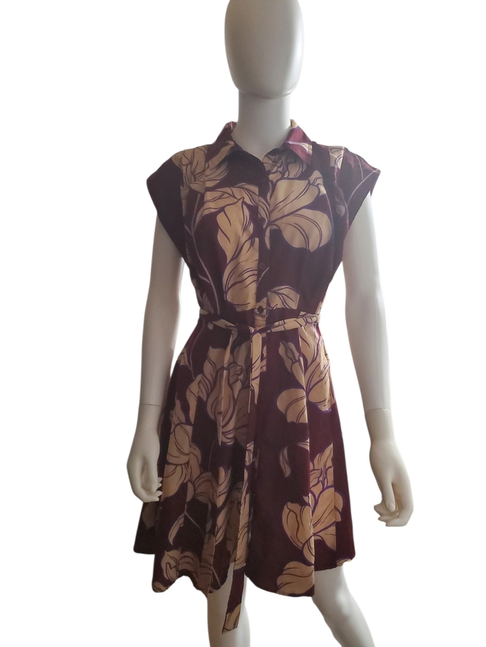 TRULY 4 YOU Floral Belted Shirt Dress Burgundy S